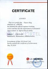 Сертификат инженера Власова Олега о прохожении курса по установке и настройке iPECS-LIK в 2010 г.
